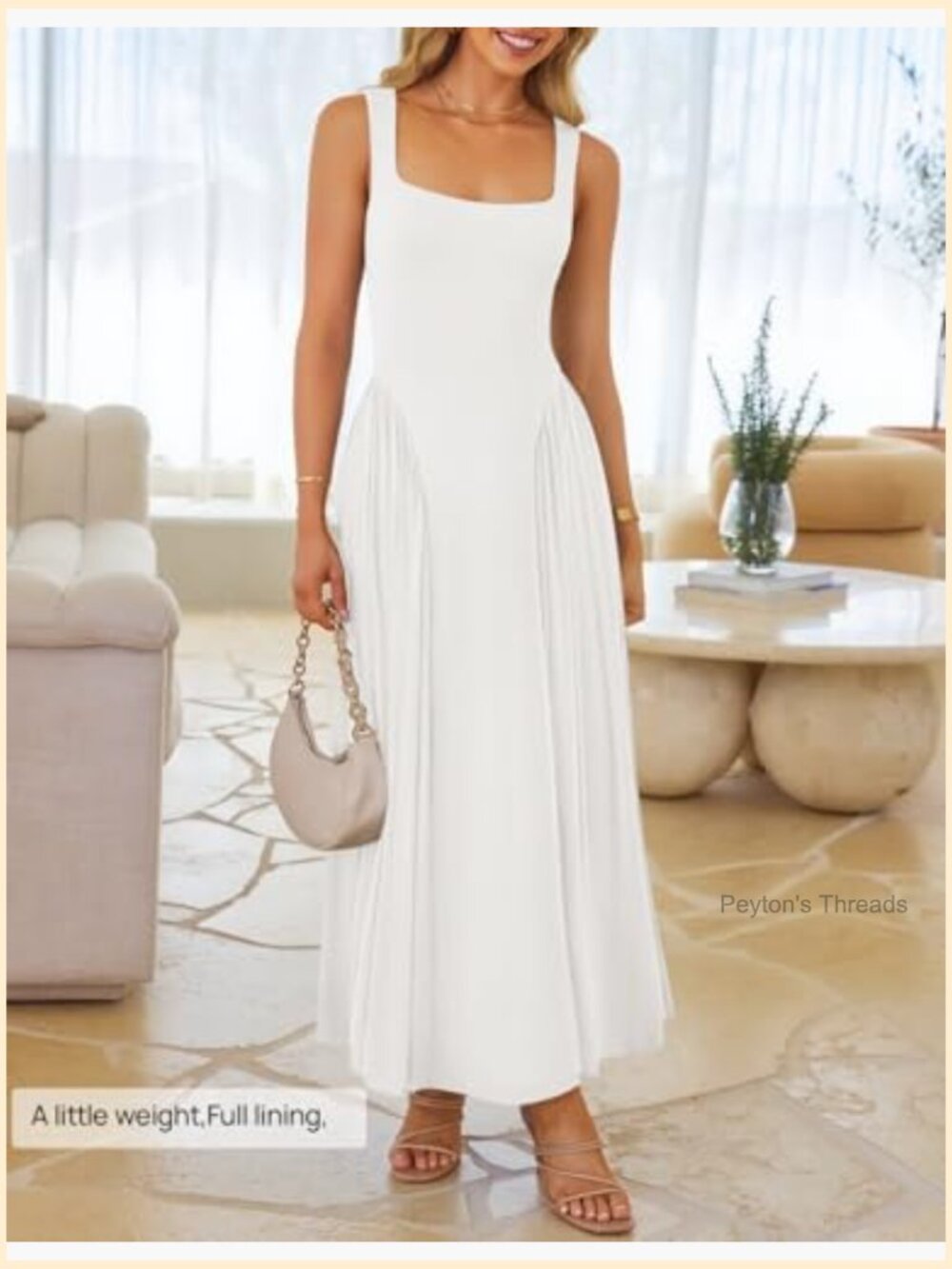 Square Neck Sleeveless Maxi Sundress A-Line Flowy Beach Vacation Dress - Picture 2 of 7
